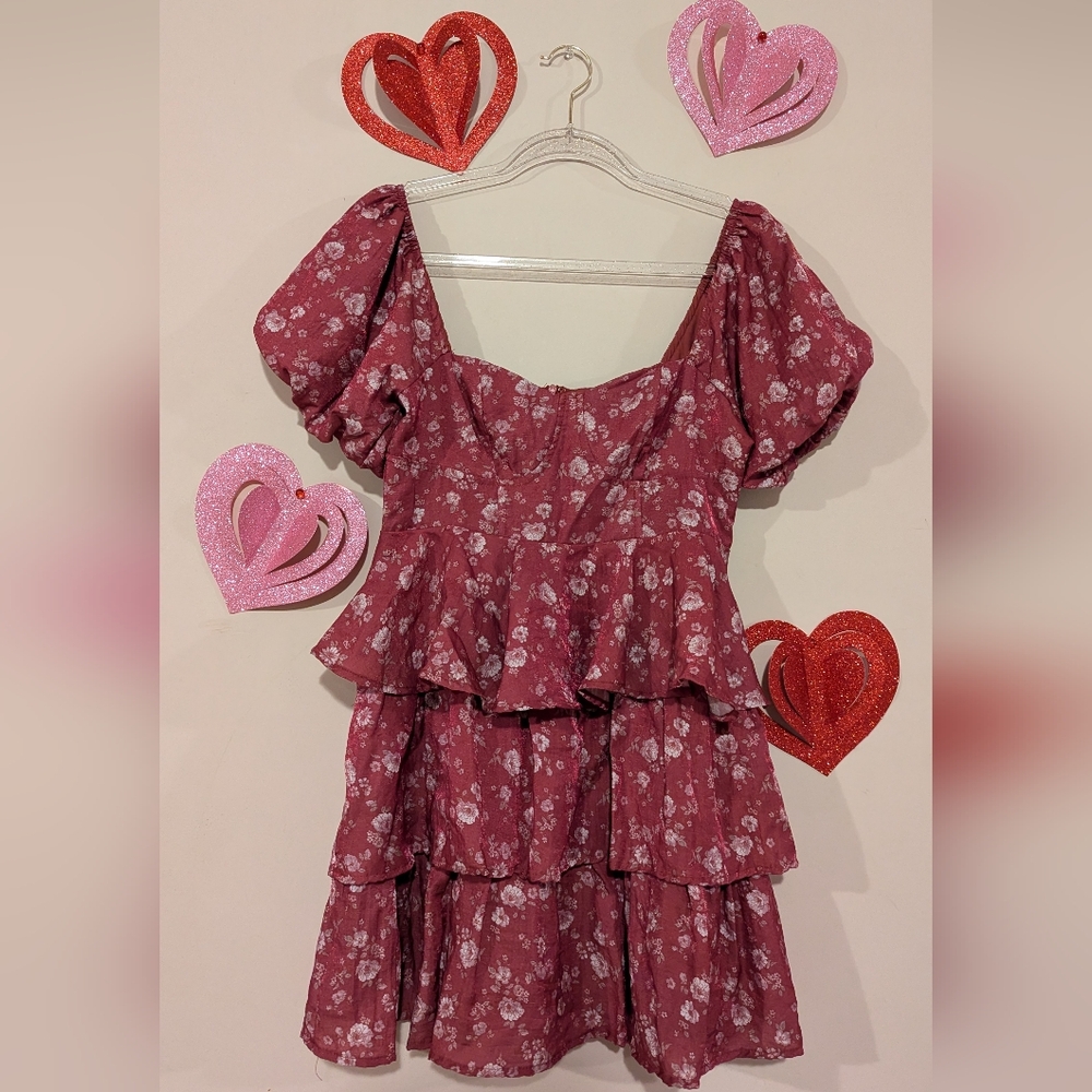 NWT Altar'd State Floral Tiered Dress Medium Apple Butter